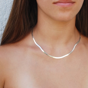 Platte slangenketting, visgraat 3,5 mm sterlingzilver 925, cadeau bruidsmeisje, vloeibare ketting