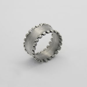 Wide band dot ring, sterling silver minimalist ring, boho design, unisex, handmade ring, wide ring Oxidised brushed