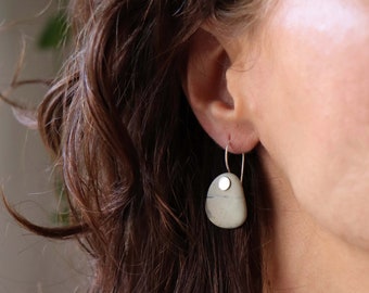 Sea stones earrings, Gray pebbles dangling earrings, sterling silver sea rock earrings, Natural stones earrings, gift for her, ooak,