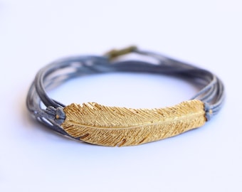 Boho Feather Wrap Bracelet: Sterling Silver Cuff