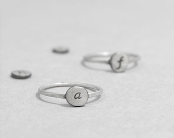 Initial letter rings, stacking rings, sterling silver, dot initial, monogram dainty jewellery, personalised jewellery