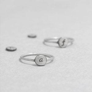 Initial letter rings, stacking rings, sterling silver, dot initial, monogram dainty jewellery, personalised jewellery