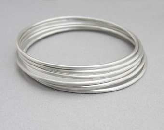 Sterling Silver Skinny Bangle: Plain Smooth Round Cuff
