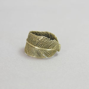 Feather band ring, chevalier boho personalised, warm gold brass or sterling silver, adjustable ring, wrap, band ring image 4