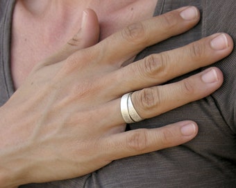 Doppelter Bandring, breiter Sterlingsilberring, minimalistischer Schmuck, unisex Bandring, alltäglicher Schmuck