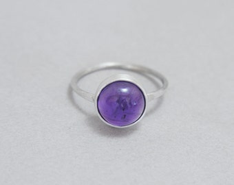 Amethyst ring, sterling silver, round gemstone, purple stone ring, February birth stone, silver stacking ring,  minimalist