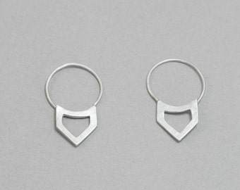 Open triangle earrings, geometrical hoop earrings, sterling silver, minimal design, everyday jewellery