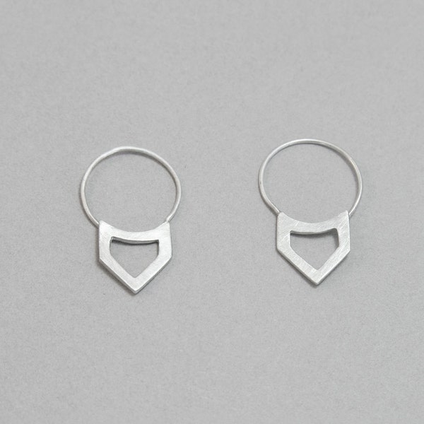 Open triangle earrings, geometrical hoop earrings, sterling silver, minimal design, everyday jewellery