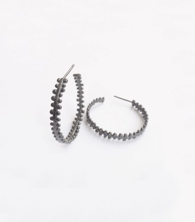 Tiny Balls Hoop Earrings Sterling Silver Organic Hoops Etsy