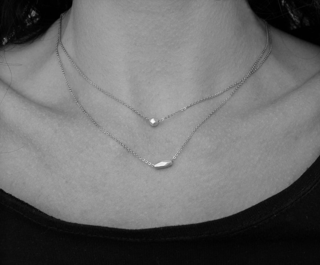 Tiny Beads Necklace Sterling Silver Dainty Layering Etsy