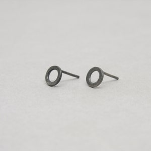 Tiny Sterling Silver Circle Studs: Minimalist Oxidized Earrings