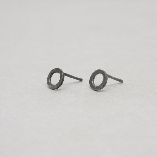 Tiny Sterling Silver Circle Studs: Minimalist Oxidized Earrings