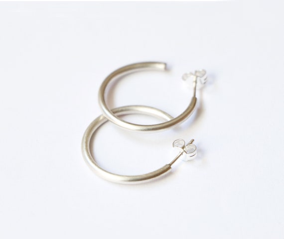 Pair Of 925 Sterling Silver Plain Thick Huggy Minimal Hoop Earrings Pair Of 925 Sterling Silver Plain Thick Huggy Minimal Hoop Earrings