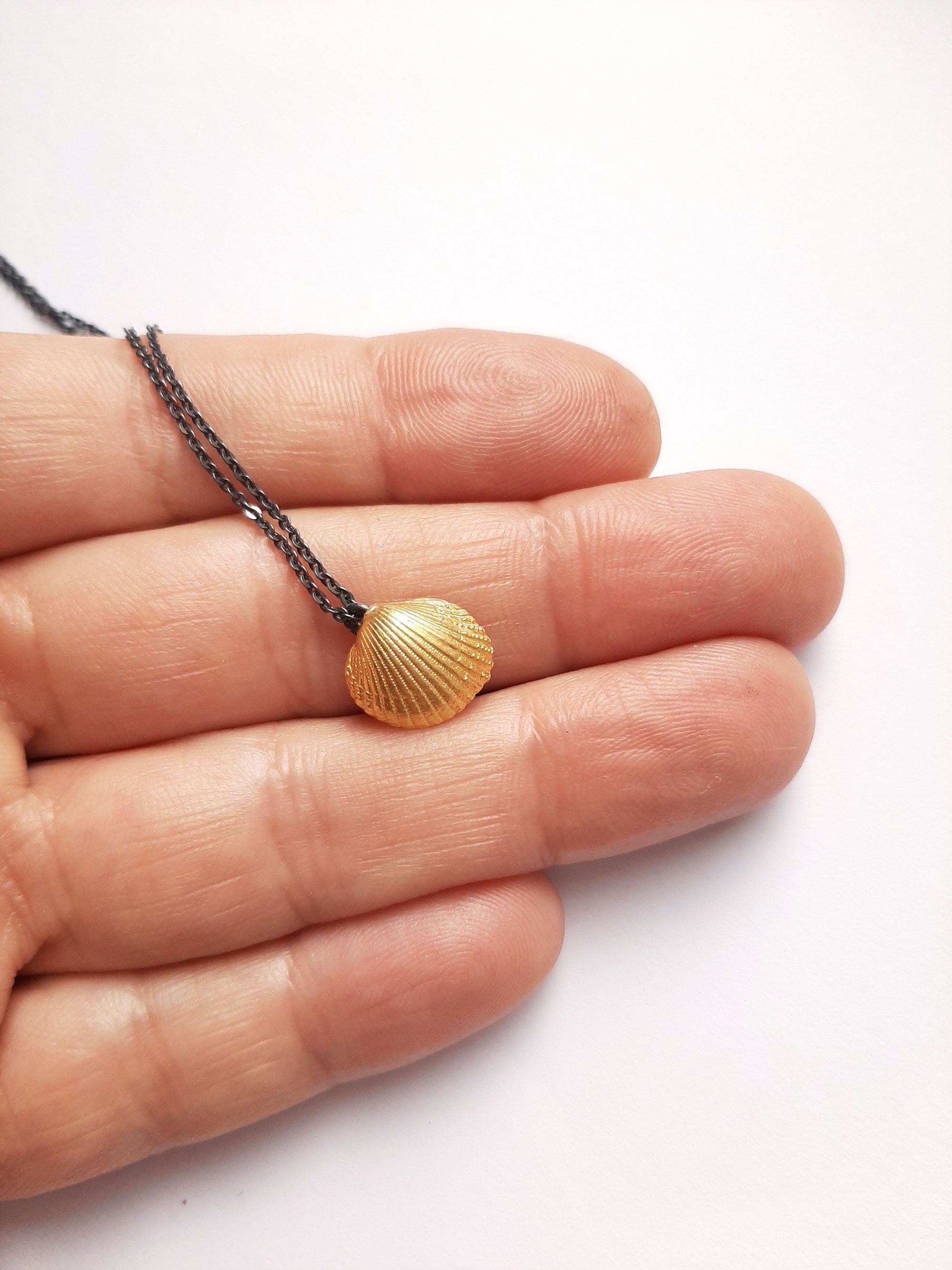 Collier Pendentif Coquillage Saint-Jacques Plaqué Or - Bijou Femme Vintage - Longueur 46-50 Cm