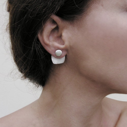 Sterling Silver Geometric Ear Jackets: Minimalist Pebble Stud Earrings