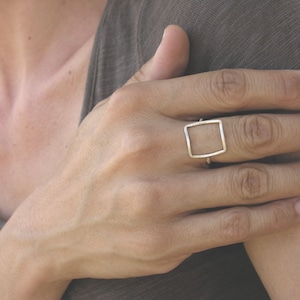 Open square ring sterling silver, geometric ring, dainty minimalist square ring, everyday jewelry