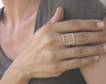 Open square ring sterling silver, geometric ring, dainty minimalist square ring, everyday jewelry