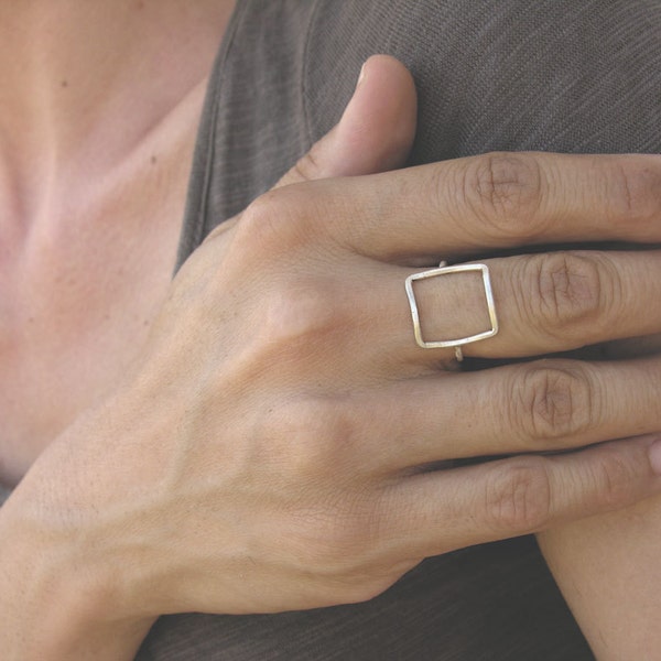 Open square ring sterling silver, geometric ring, dainty minimalist square ring, everyday jewelry