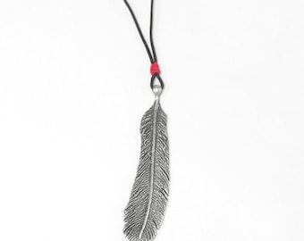 Oxidized Sterling Silver Feather Necklace - Long Boho Charm Jewelry