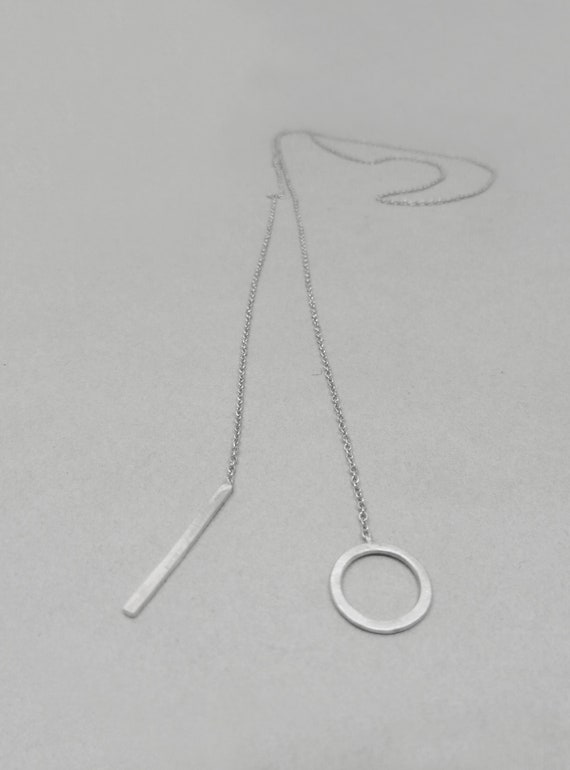 Circle and Bar Geometric Sterling Silver Necklace Adjustable Length Circle and Bar Geometric Sterling Silver Necklace Adjustable Length