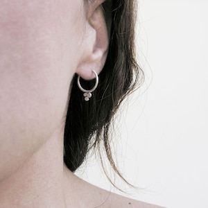 Small hoops earrings, boho, trinity ethnic earrings, sleepers sterling silver, three dots, triangle dots, dainty hoops, minimalist design