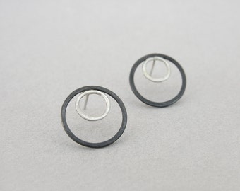 Circle in a circle earrings, sterling silver, two circles post earrings, geometric contemporary design, minimalist jewellery