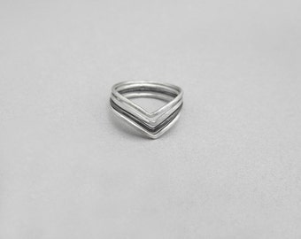 Chevron Sterling Silver Stacking Rings: Dainty Midi Ring Set