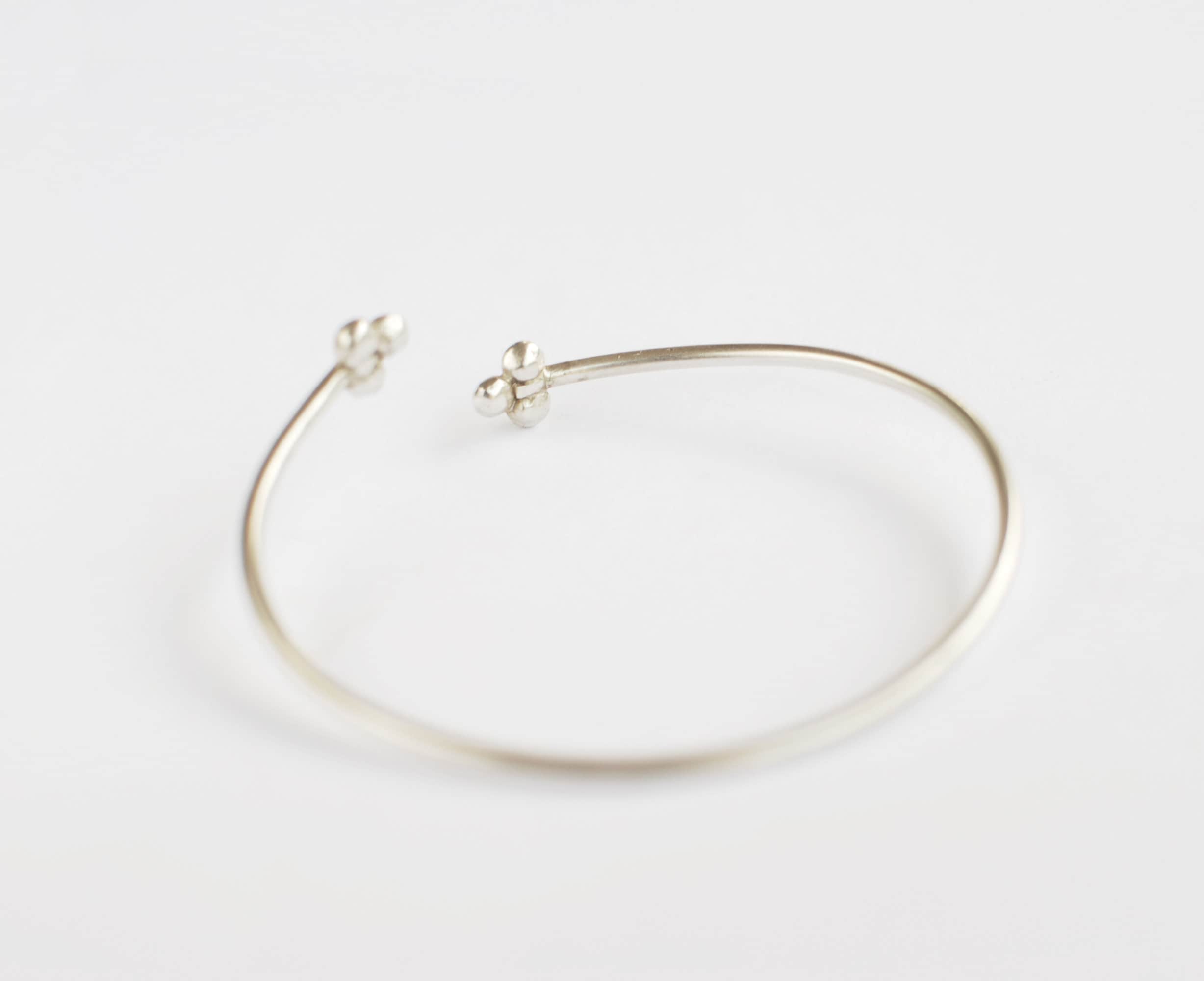Three Balls Open Cuff Bracelet, Solid Silver 925 Bangle