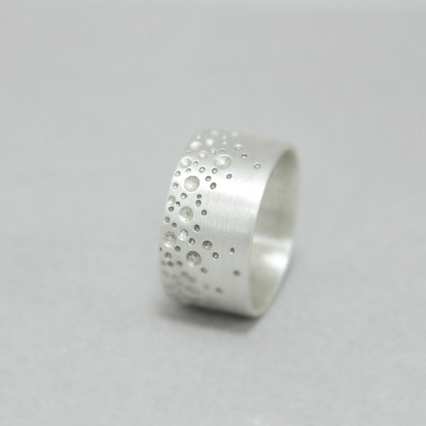 Anillo de banda ancha, Plata esterlina, círculos, puntos, unisex, anillo de hombres