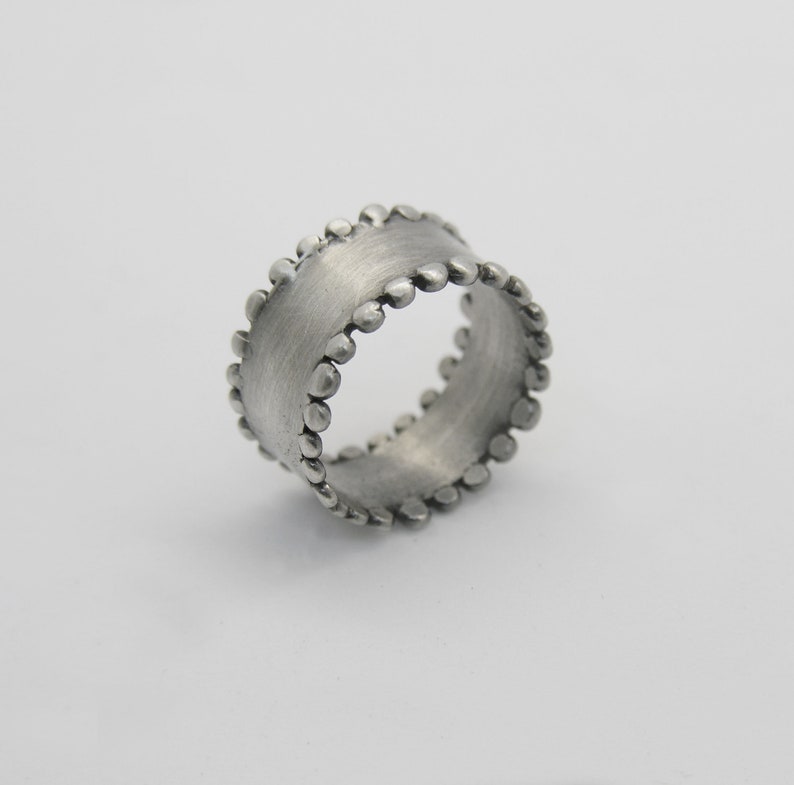 Wide band dot ring, sterling silver minimalist ring, boho design, unisex, handmade ring, wide ring Oxidised brushed