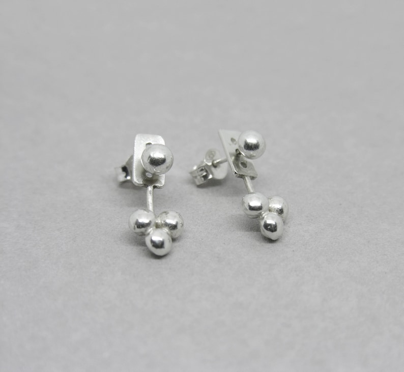 ball sphere ear jackets gift for her minimalist design 3 balls edgy boho double side earrings Jacket earrings front and back earrings