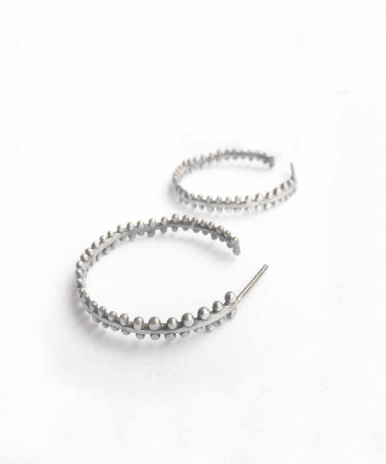 Tiny Balls Hoop Earrings Sterling Silver Organic Hoops Etsy