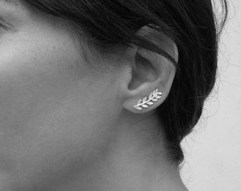 Sterling Silver Leaf Ear Climbers: Laurel Ear Sweeps