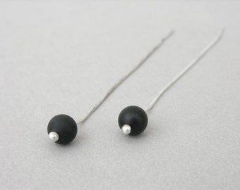 Boucles d'oreilles Threader, longues boucles d'oreilles pendantes, perles de pierre semi-précieuses minimalistes, argent sterling, bijoux délicats