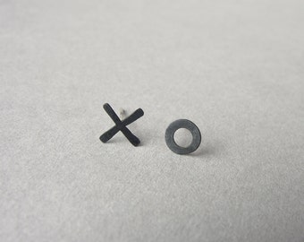 Tiny post XO earrings, tic tac toe small studs, sterling silver contemporary earrings, everyday jewelry, unisex studs