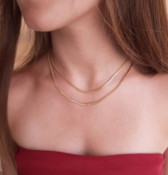 Default Title - Gold Plated Flat Snake Chain Layer Necklace –  SunsetFashionLA