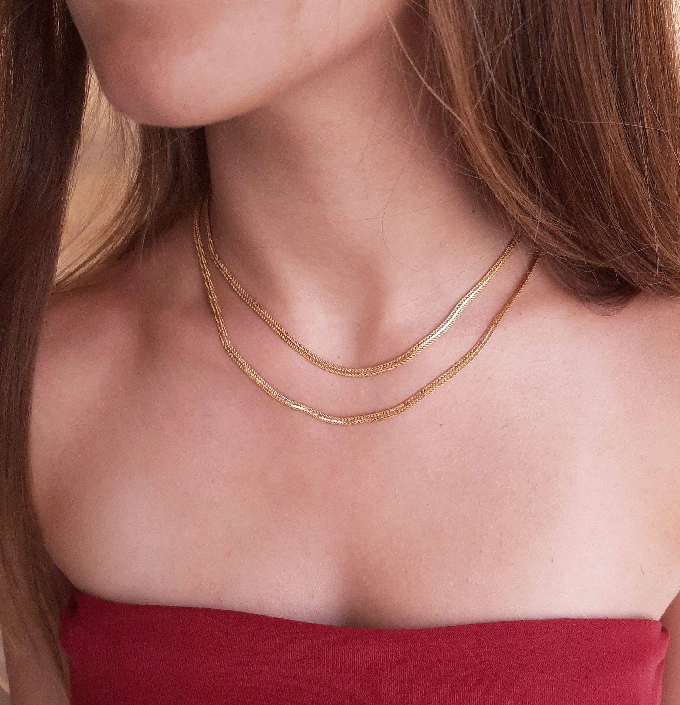 18K Gold Filled Herringbone Chain Necklaces. Snake Chain Necklaces