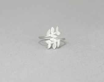 Anillo de hoja, plata de ley, delicado, hojas de laurel, naturaleza, rama, minimalista, regalo para ella