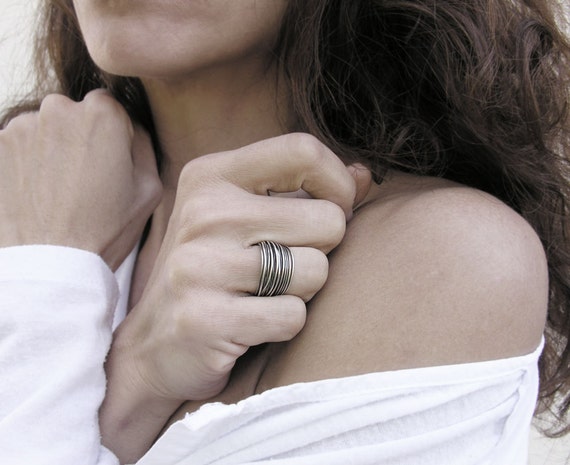 Oxidized Sterling Silver Wide Band Ring: Multiple bands Ring