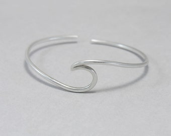 Sterling Silver Wave Cuff Bangle: Minimalist Beach Bracelet