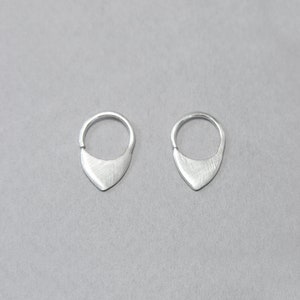 Small hoops, sterling silver, geometric, sleeper earrings, petal shape, minimal design, unisex, gift