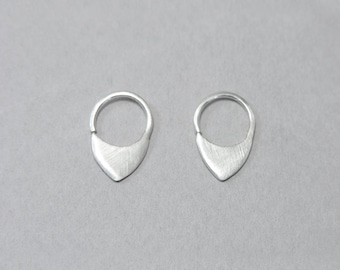 Small hoops, sterling silver, geometric, sleeper earrings, petal shape, minimal design, unisex, gift