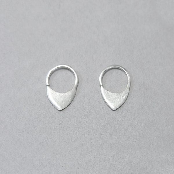 Small hoops, sterling silver, geometric, sleeper earrings, petal shape, minimal design, unisex, gift