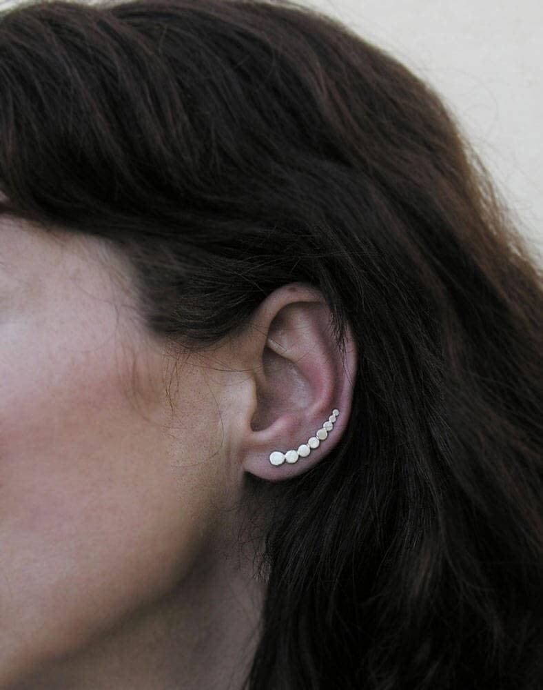 Sterling Silver Dot Ear Climbers: Minimalist Geometric Ear Sweeps