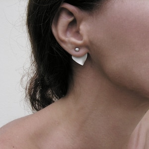 Ear jackets, Sterling silver, front and back earrings, geometric, minimalist flower and petal