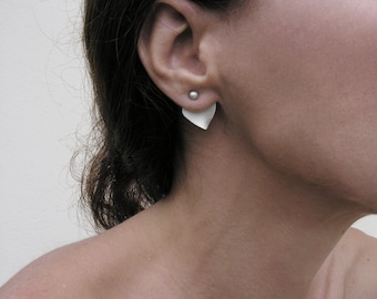 Ear jackets, Sterling silver, front and back earrings, geometric, minimalist flower and petal
