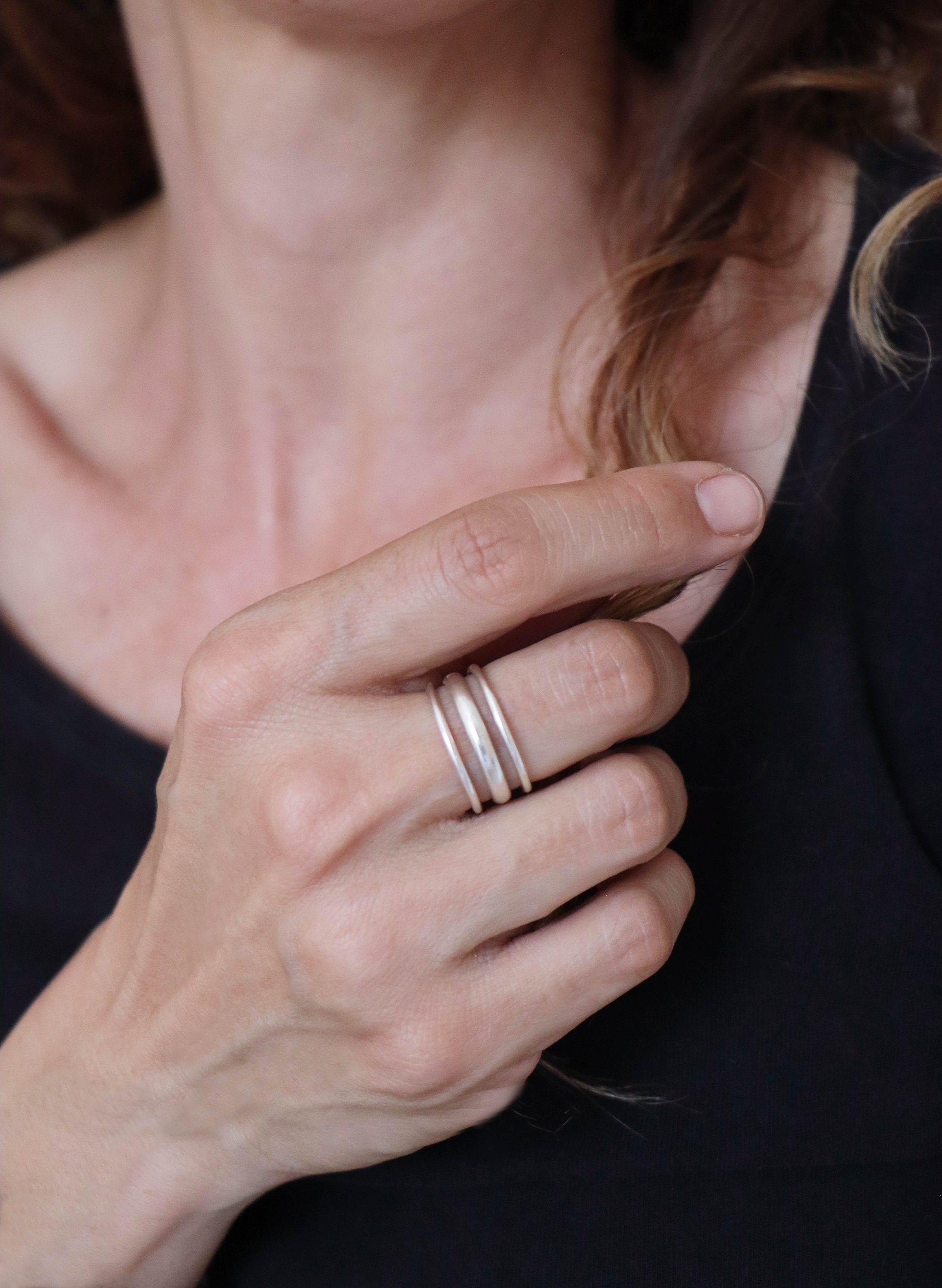 Triple bar open ring, Three band ring, Intertwined Bands, stacking, Interlocking Rings, sterling silver, Parallel lines ring, Minimalist