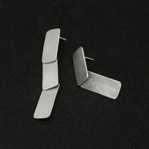 Geometric mismatched long earrings, modular, sterling silver asymmetrical, drop, statement earrings, minimal, gift for her