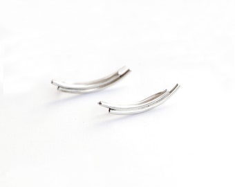 Double lines ear climbers, sterling silver earrings, geometrical ear crawlers, ear cuffs, circles ear sweeps, minimalist, sleepers