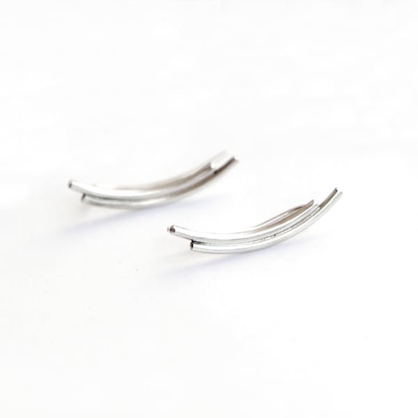 Double lines ear climbers, sterling silver earrings, geometrical ear crawlers, ear cuffs, circles ear sweeps, minimalist, sleepers